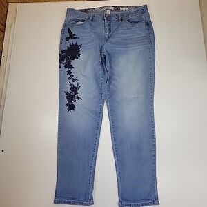 Vintage America Blues Bestie Jeans Womens Size 36 Floral  and Bird Embroidery